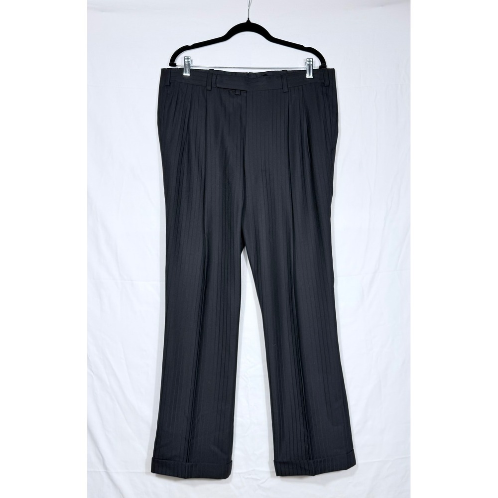 Oxxford Clothes Mens Black Pinstripe Dress Pants 36x29 Bespoke Executive